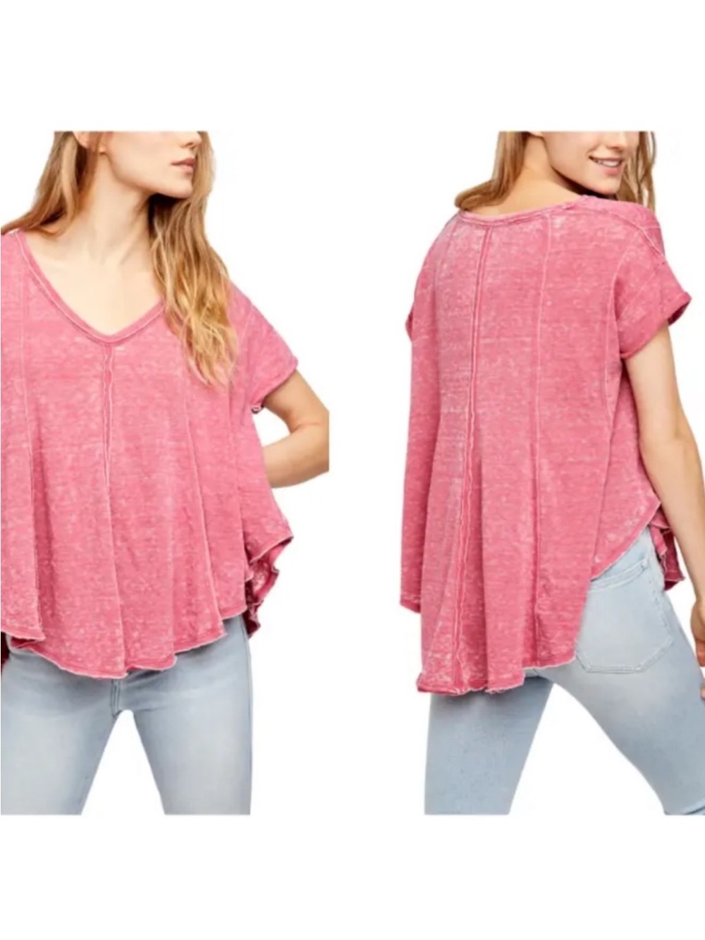We The Free Lovebird Pink Sammie Swing Trapeze Short Sleeve Tee Size Large - Picture 2 of 9
